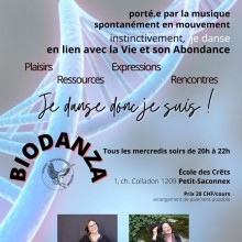 ... le cours se poursuit avec joie 😊 Bienvenu.e de temps en temps ou plus régulièrement, s'annoncer simplement     + d'infos sur biodanza.ch