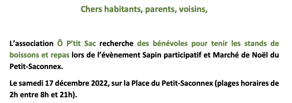 Appel à bénévoles 