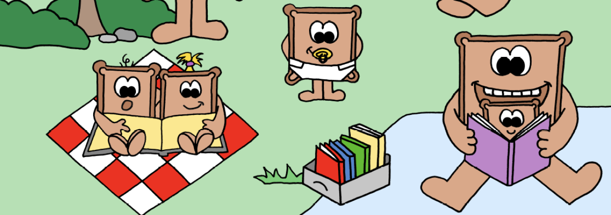 livres, tartines, enfants, parents, plein air